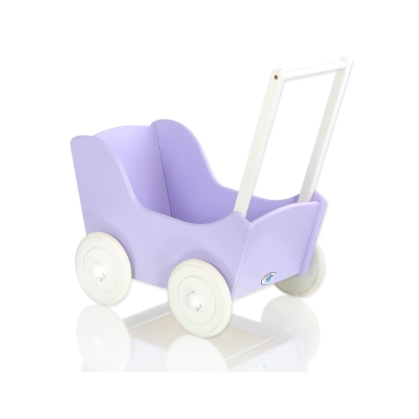 Poussette de Poupée en Bois  Blanc Lila