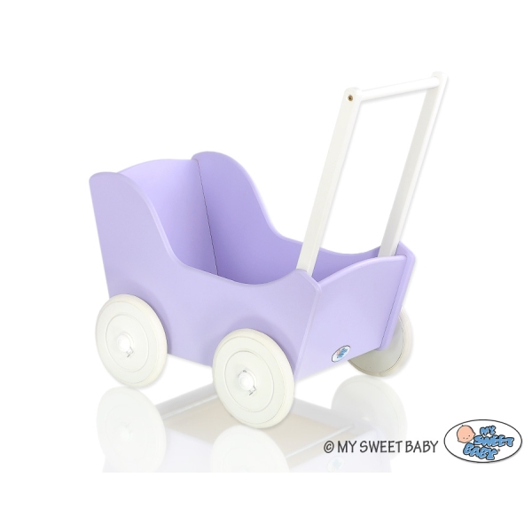 Poussette de Poupée en Bois  Blanc Lila
