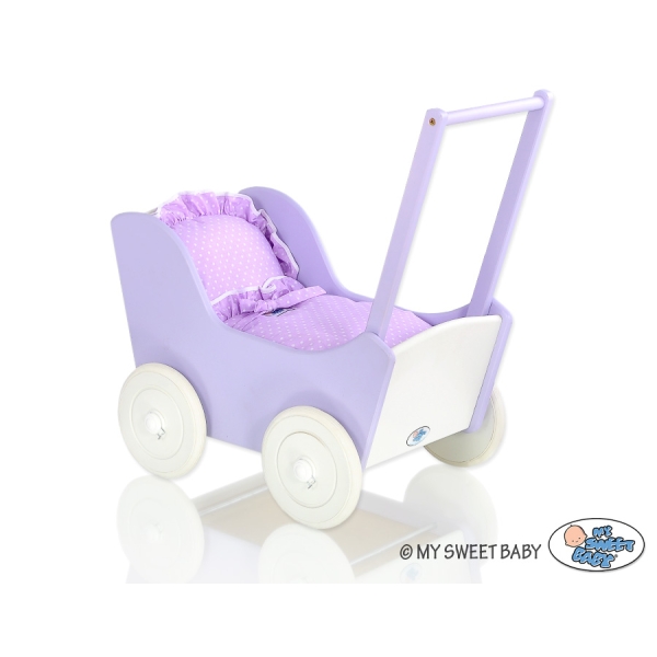 Poussette de Poupée en Bois  Blanc Lila