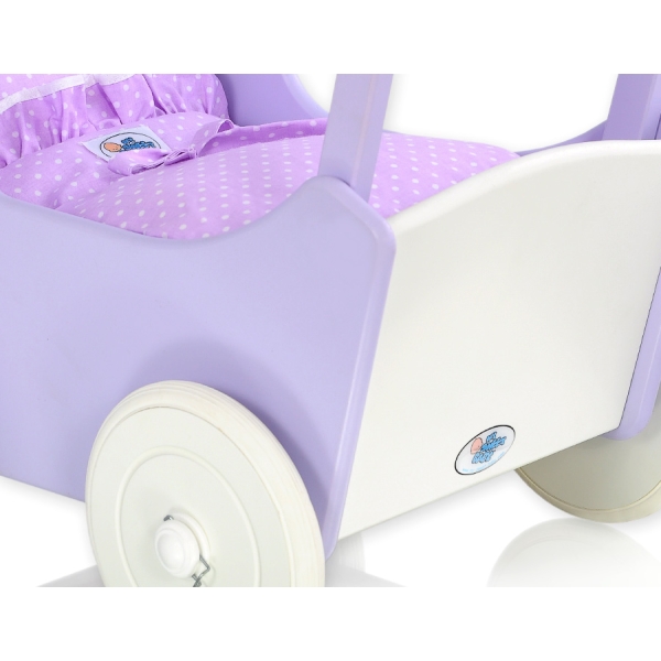 Poussette de Poupée en Bois  Blanc Lila