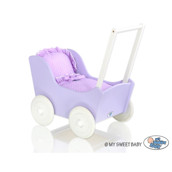 Poussette de Poupée en Bois  Blanc Lila