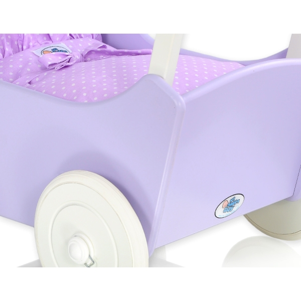 Poussette de Poupée en Bois  Blanc Lila