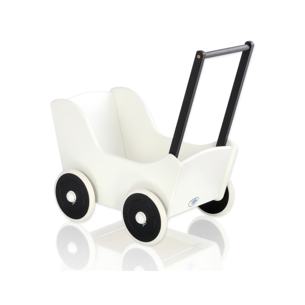 Poussette de Poupée en Bois  Blanc Noir