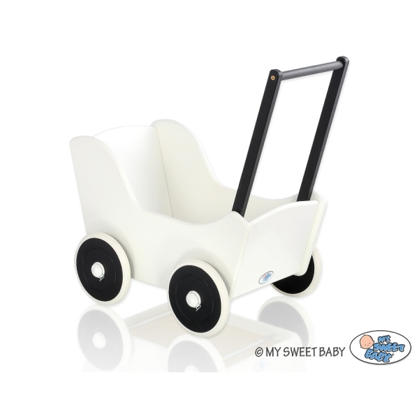 Poussette de Poupée en Bois  Blanc Noir