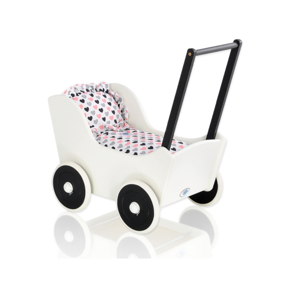 Poussette de Poupée en Bois  Blanc Noir