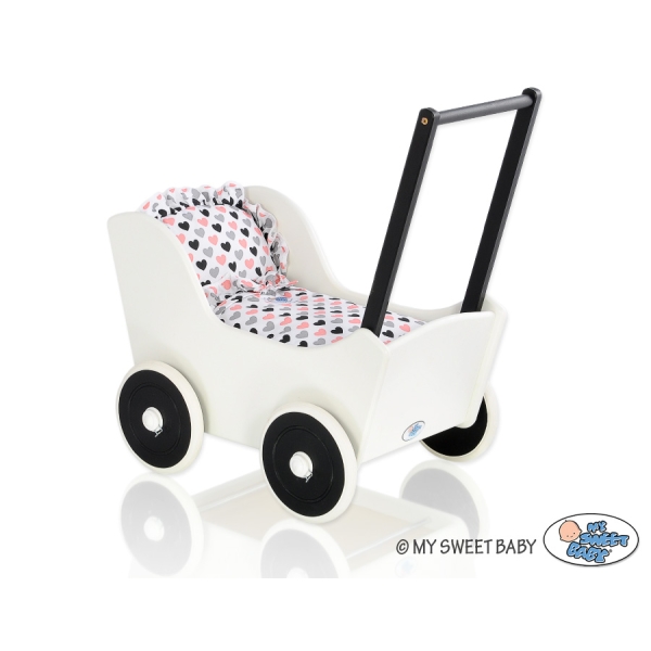 Poussette de Poupée en Bois  Blanc Noir