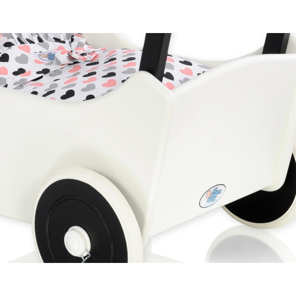 Poussette de Poupée en Bois  Blanc Noir
