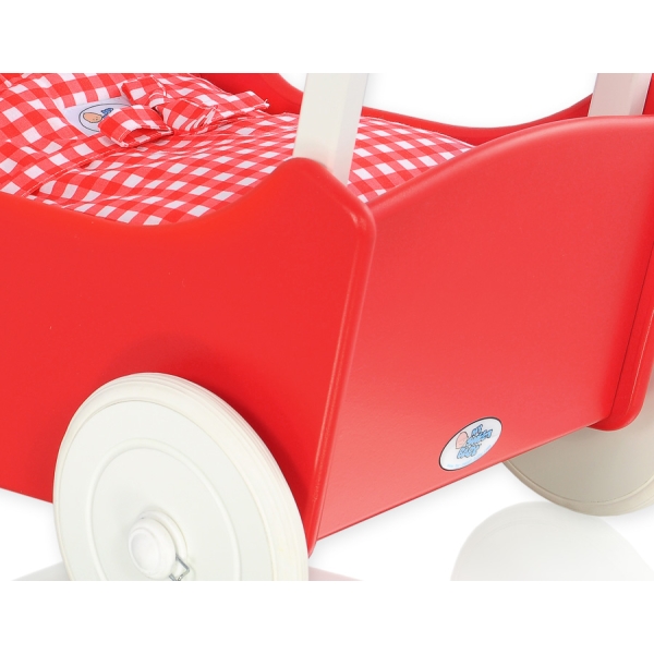 Poussette de Poupée en Bois  Blanc Rouge