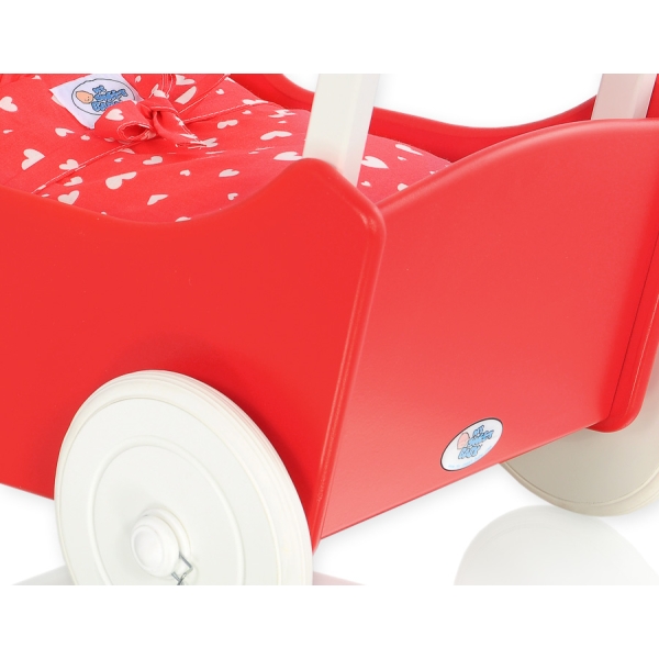 Poussette de Poupée en Bois  Blanc Rouge
