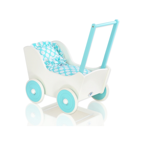 Poussette de Poupée en Bois  Blanc Turquoise