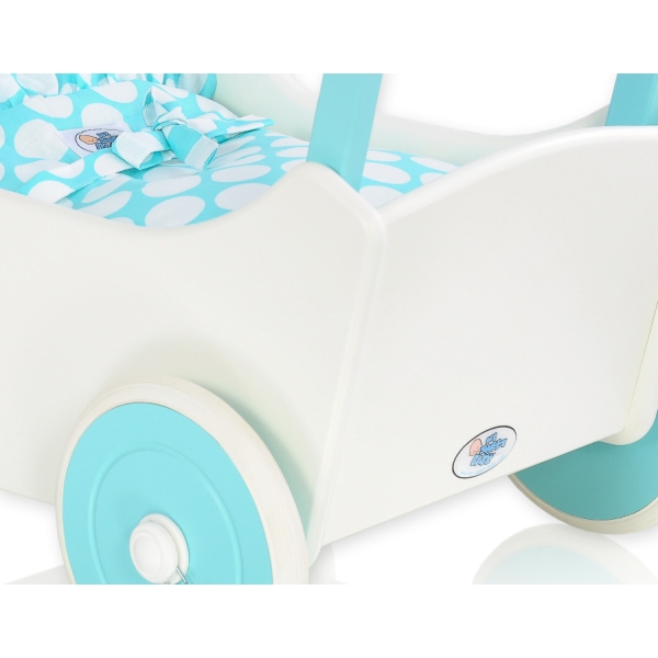 Poussette de Poupée en Bois  Blanc Turquoise