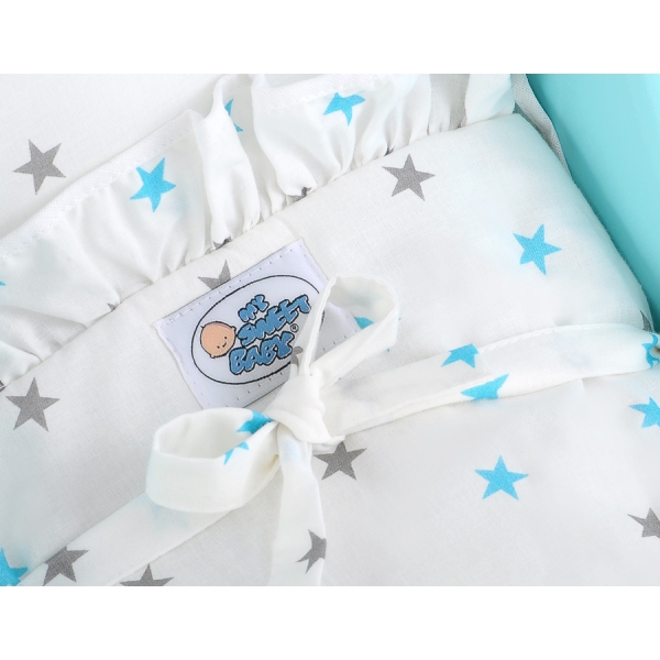 Poussette de Poupée en Bois  Blanc Turquoise