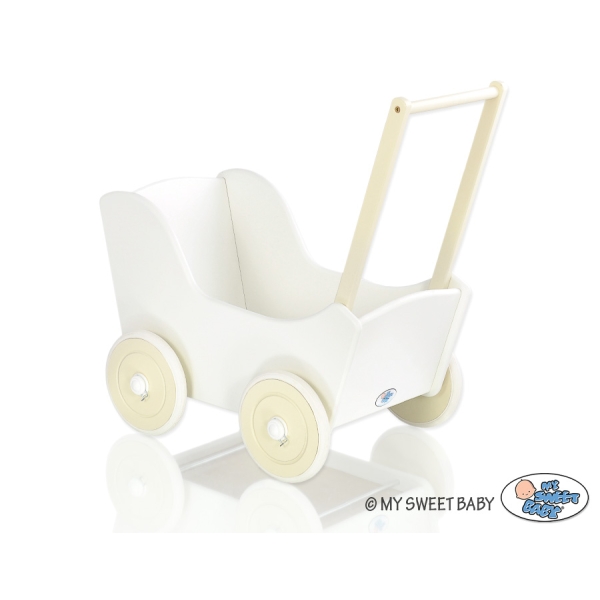 Poussette de Poupée en Bois  Crème Blanc