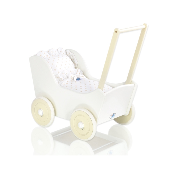 Poussette de Poupée en Bois  Crème Blanc