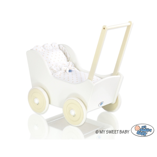 Poussette de Poupée en Bois  Crème Blanc