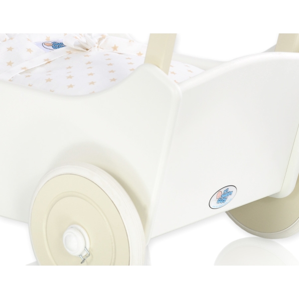 Poussette de Poupée en Bois  Crème Blanc