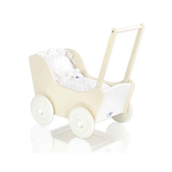 Poussette de Poupée en Bois  Crème Blanc