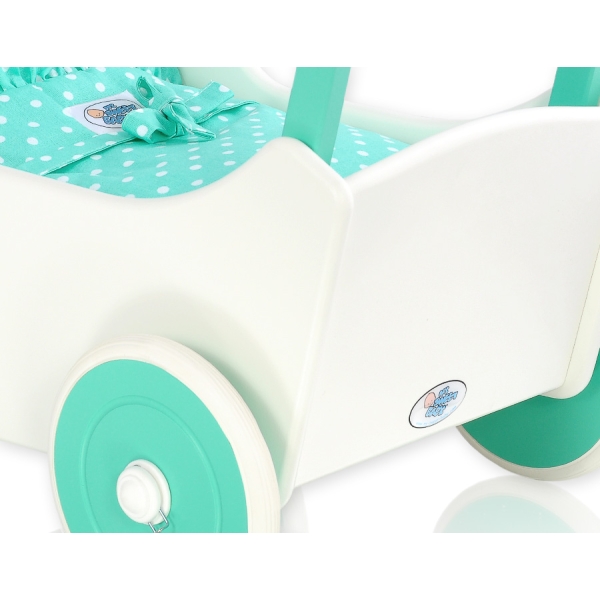 Poussette de Poupée en Bois  Menthe Blanc