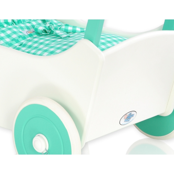 Poussette de Poupée en Bois  Menthe Blanc