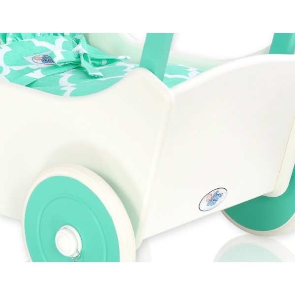 Poussette de Poupée en Bois  Menthe Blanc