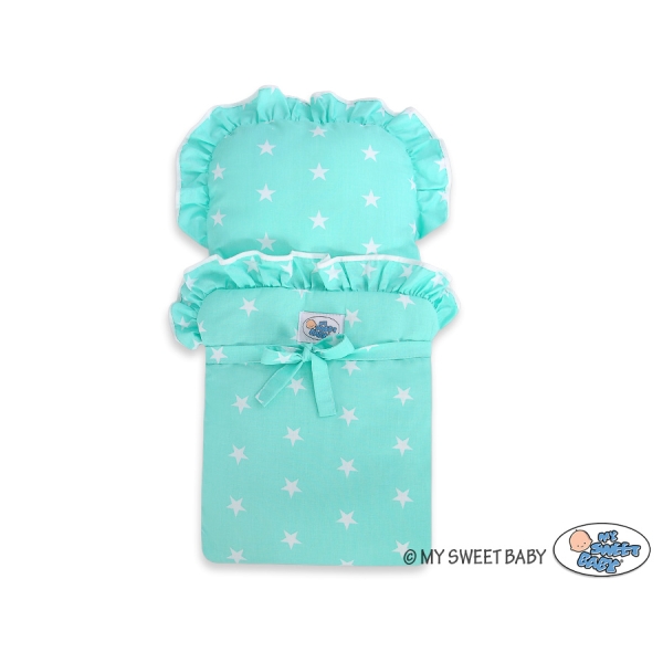 Poussette de Poupée en Bois  Menthe Blanc