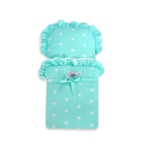 Poussette de Poupée en Bois  Menthe Blanc