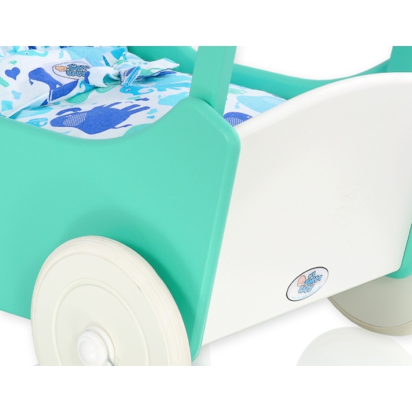 Poussette de Poupée en Bois  Menthe Blanc
