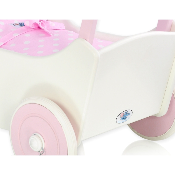 Poussette de Poupée en Bois  Rose Blanc