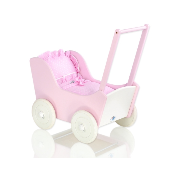Poussette de Poupée en Bois  Rose Blanc