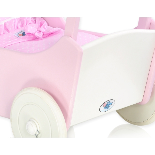 Poussette de Poupée en Bois  Rose Blanc