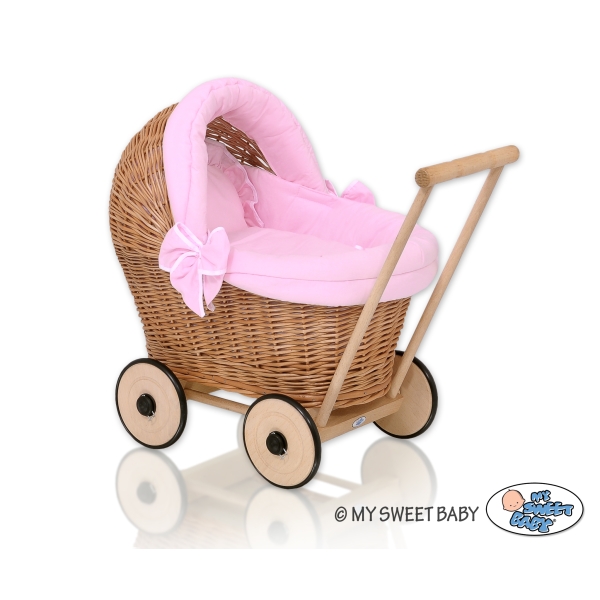 Poussettes de Poupée en Osier Naturel Rose