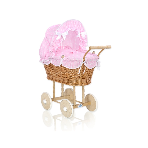 Poussettes de Poupée en Osier Naturel Rose