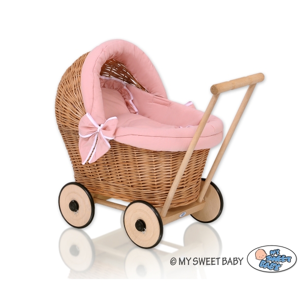 Poussettes de Poupée en Rotin Naturel Rose Poussiéreux