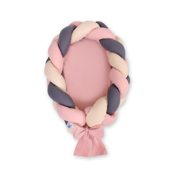 Réducteur de Lit Bébé tressé + Tour de Lit 2 en 1 Beige Anthracite Rose Poussiéreux