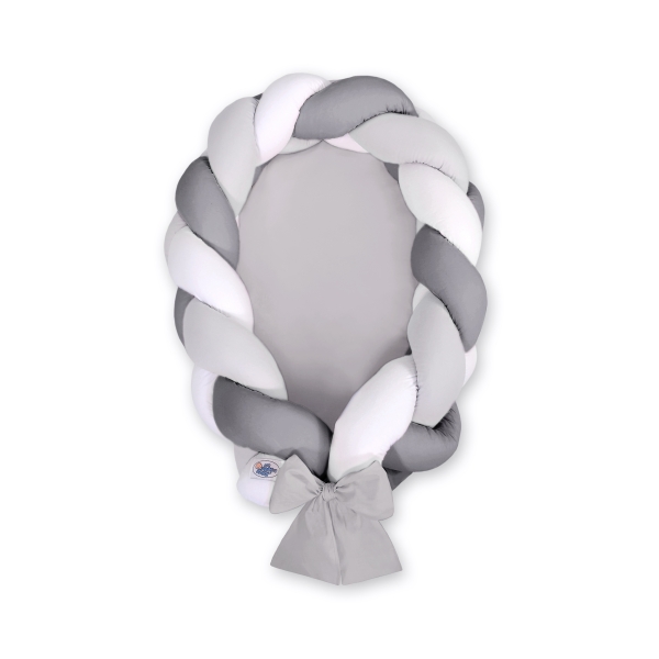 Réducteur de Lit Bébé Tressé Blanc Gris Anthracite
