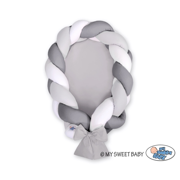 Réducteur de Lit Bébé Tressé Blanc Gris Anthracite