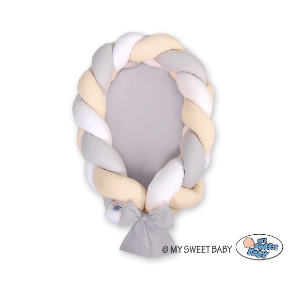 Réducteur de Lit Bébé tressé + Tour de Lit 2 en 1 Gris Beige