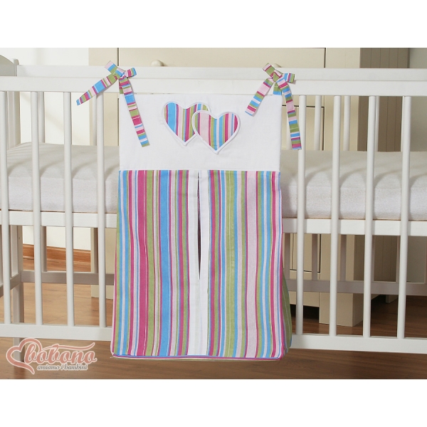 Sac à Couches Bébé Lila Rayures Cœurs