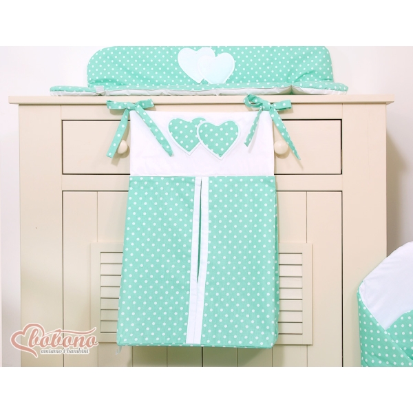 Sac à Couches Bébé Menthe à Pois Cœurs