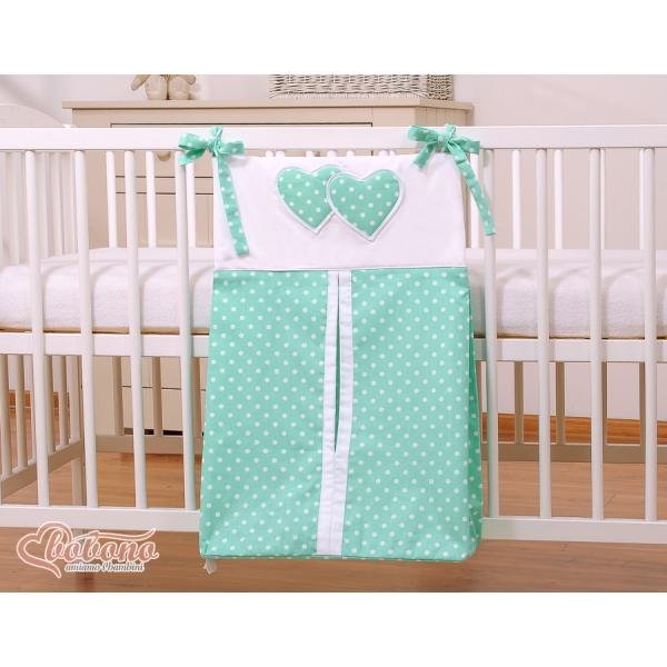 Sac à Couches Bébé Menthe à Pois Cœurs