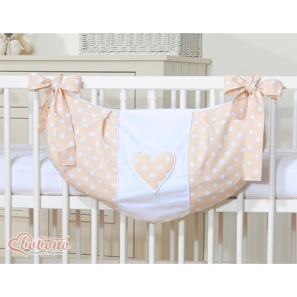 Sac à Jeux et Doudous Beige à Pois Cœurs