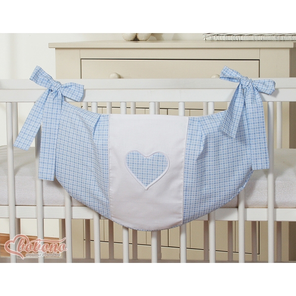 Sac à Jeux et Doudous pour Lit Bébé Bleu à Carreaux Cœurs