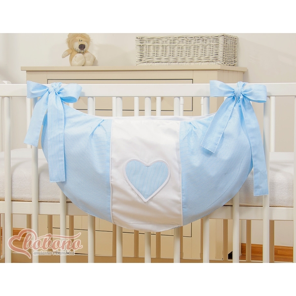 Sac à Jeux et Doudous pour Lit Bébé Bleu Rayures Cœurs