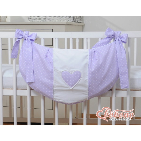 Sac à Jeux et Doudous pour Lit Bébé Lila à Pois Cœurs