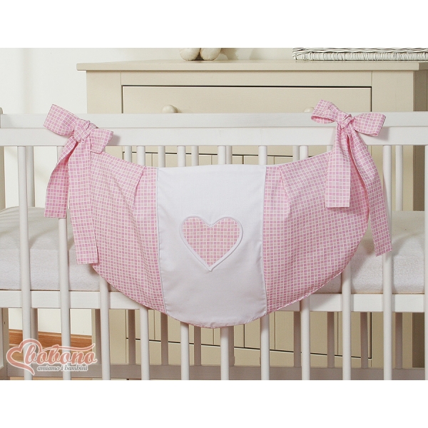 Sac à Jeux et Doudous pour Lit Bébé Rose à Carreaux Cœurs