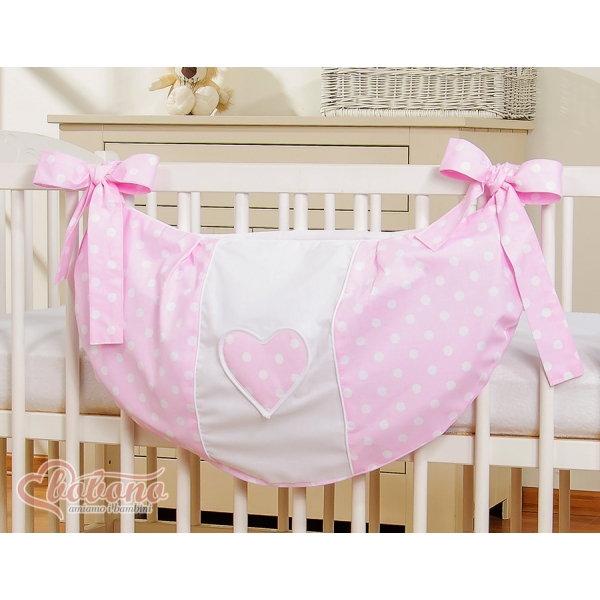 Sac à Jeux et Doudous pour Lit Bébé Rose à Pois Cœurs