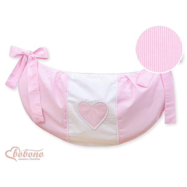 Sac à Jeux et Doudous pour Lit Bébé Rose Rayures Cœurs