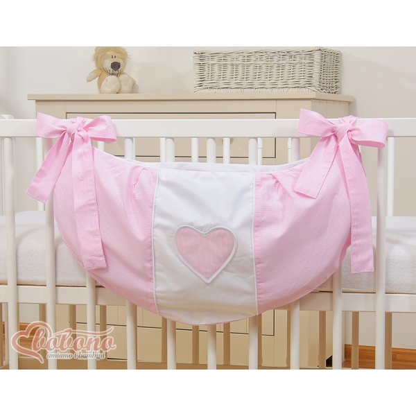 Sac à Jeux et Doudous pour Lit Bébé Rose Rayures Cœurs