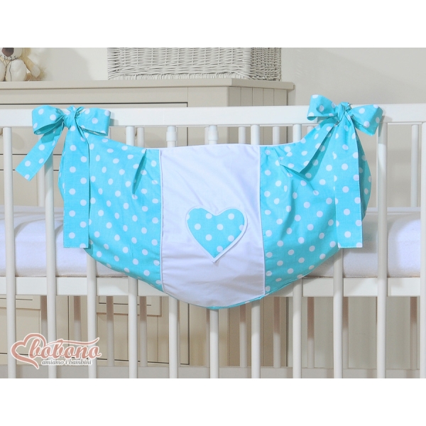 Sac à Jeux et Doudous Turquoise à Pois Cœurs