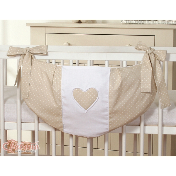 Sac de Jouet pour Bébé Beige à Pois Cœurs